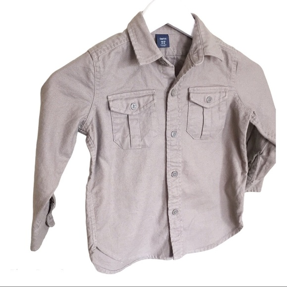 NWT GAP KIDS Nu Huntr Button Down Shirt W Long Sleeves Taupe/Tan Brown Boy 4-5Y - Picture 3 of 6